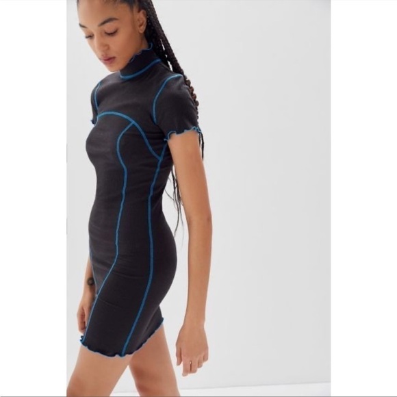 URBAN OUTFITTERS Erin Contrast Stitch Mock Neck Mini Dress - Picture 2 of 4